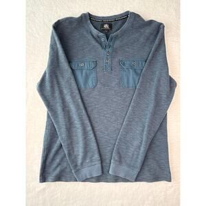 Rock and Republic Waffle Knit Henley Men Size Large Pockets Thermal Long Sleeve